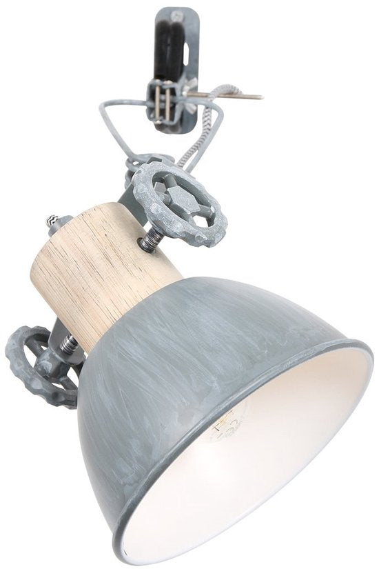 Klemmleuchte und Wandleuchte Gearwood 2752GR Grau, E27-Fassung – Holz und Metall, trendiges Design, dreh- und neigbar, für den Innenbereich geeignet – Mexlite