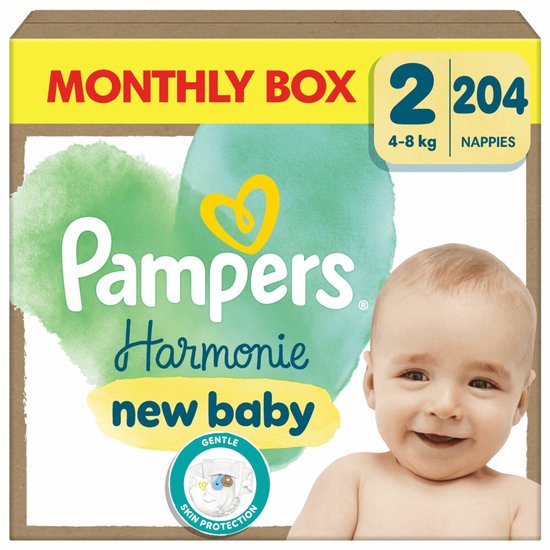 Pampers Harmonie Windeln Größe 2 – 204 Windeln – 4 kg–8 kg