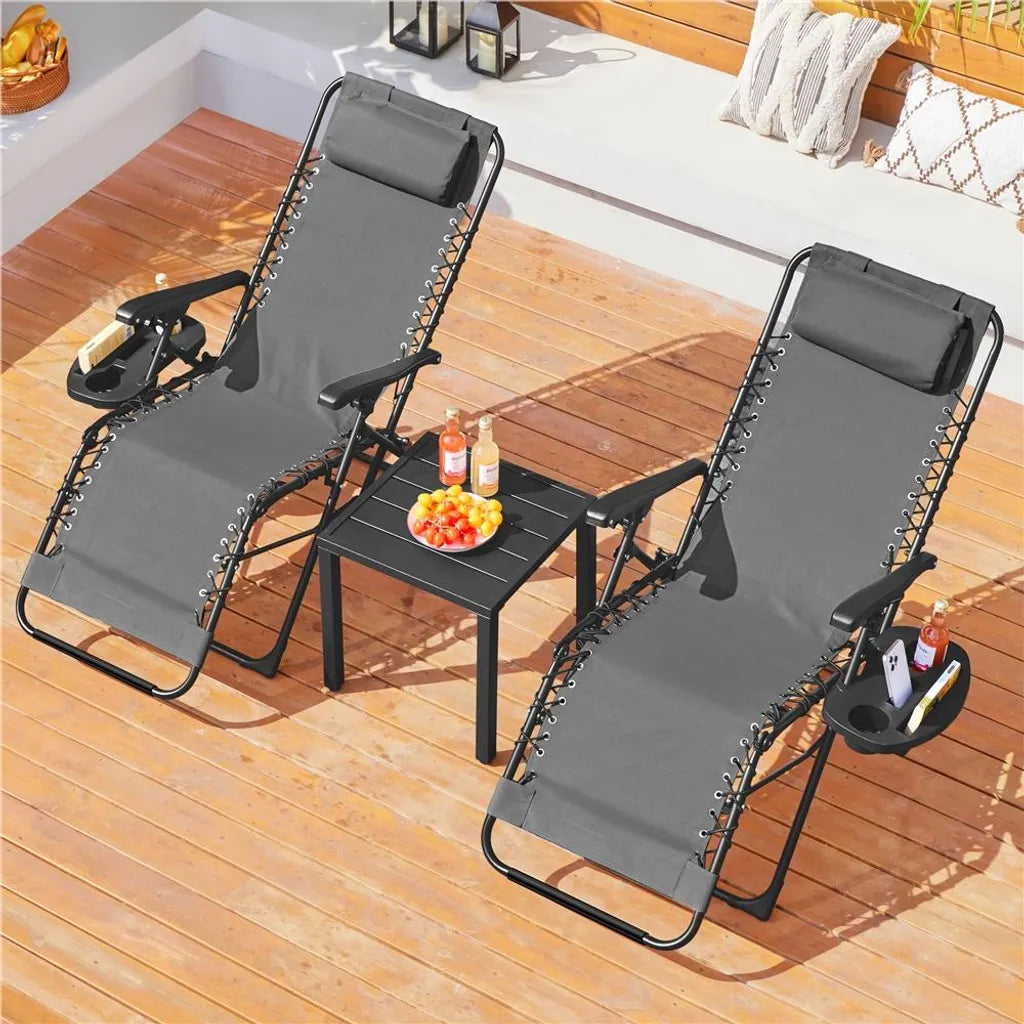 Yaheetech Zero Gravity Chairs 2er-Set - Dunkelgrau - Klappbare Liegen 166 × 63,5 × 67 cm mit Kopfkissen und Tassenhalterung