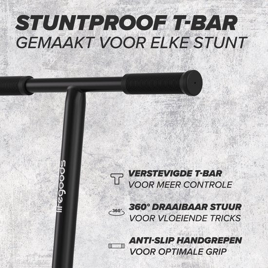 LifeGoods Stuntstep Pro X - T-Bar - HIC - Schritt für Kinder - Jungen/Mädchen - 110mm - 100KG - Schwarz/Blau