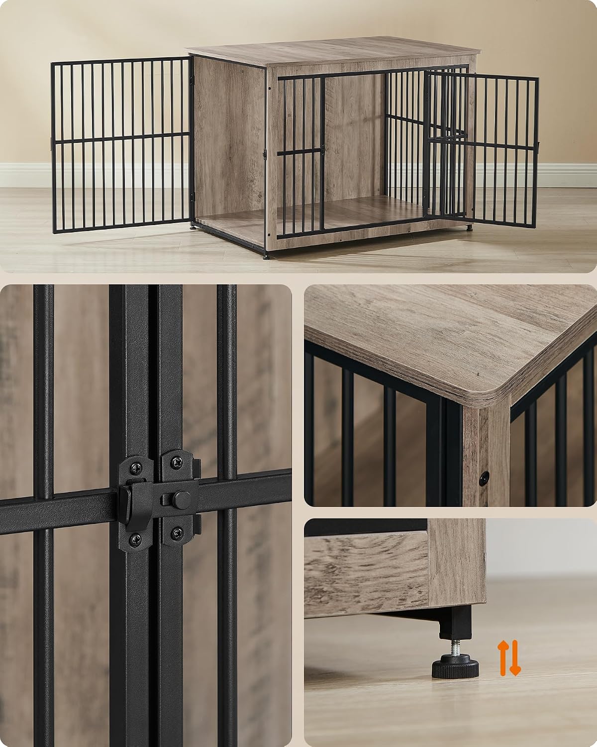 Feandrea DEGWOOD Hundebox als Möbelstück – 110 × 76 × 82 cm – Greige/Schwarz