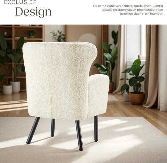 tectake - Sessel Vänersborg - Dick gepolsterter Relaxsessel mit Bouclé-Polsterung - Sessel mit breiten Armlehnen und ergonomischer Rückenlehne - Höhenverstellbare Beine mit Bodenschutz - Beige/Creme