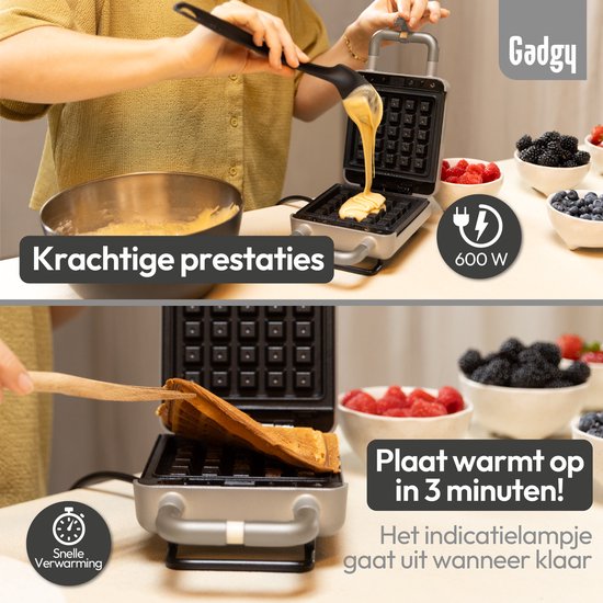 Gadgy Premium Waffeleisen – Silber – 3-in-1-Grill, Sandwich- und Waffelmaker – Austauschbare Platten – 600 W – Besonders leistungsstark – Brüsseler Waffel