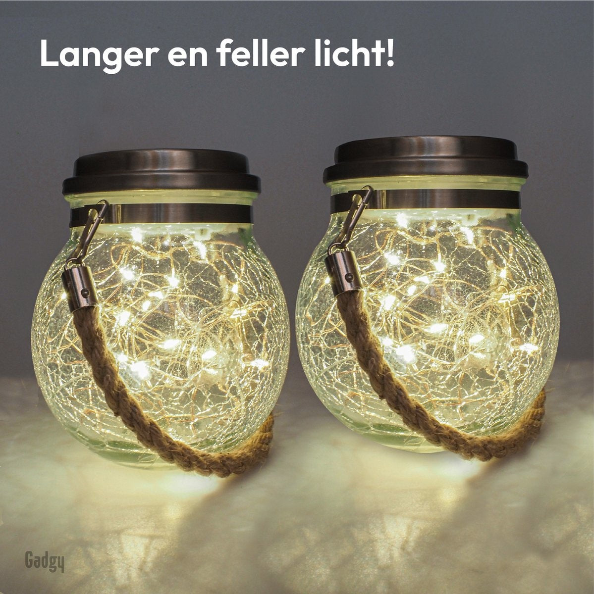 Gadgy Solar Laterne CraquelÃ© Glas mit 20 Lichterketten - 2er Set - Solar-Gartenleuchte - LED-Außenleuchte mit Tag/Nacht-Sensor - Tischleuchte / Hängelampe / Gartenlaterne - 13,5 x Ã˜12 cm