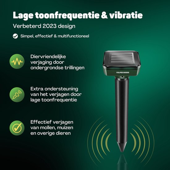 Vulpes Goods® Repellent - Mole Repellent - 4 Stück - Mouse Repellent - Mole Repellent - Funktioniert mit Solarenergie - Wasserdicht - Tierfreundlich - Sauberer Garten, Rasen oder Grundstück!