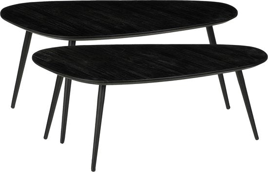 Mica Decorations Jailey Beistelltisch - 2er-Set - L84 x B39 x H39 cm - Recyceltes Holz - Schwarz