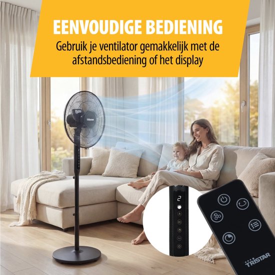 Tristar 3-in-1-Stativventilator – 40 cm – mit Fernbedienung – 9 Geschwindigkeitsstufen – 3 Windmodi mit Schlafmodus und Timer – oszillierend – VE-5796