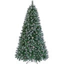 Kunstweihnachtsbaum, 228 cm, mit Schneebedeckung und Tannenzapfen, grün