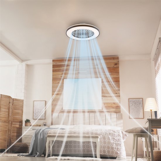 LED's Light Deckenventilator mit Beleuchtung 48 cm - Lüftungsgeschwindigkeit und Fernbedienung - Deckenleuchten mit Ventilator & Lampe - Schwarz