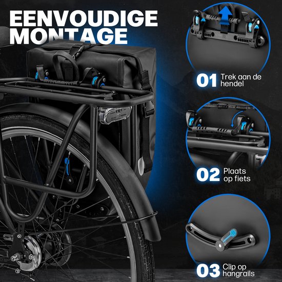 NOHRD 2-in-1 Gepäckträgertasche Single Schwarz - Gepäckträger Wasserdicht - Gepäckträger Umhängetasche - Gepäckträgertasche mit Laptopfach - Fahrrad Single - Gepäckträgertaschen Elektrofahrräder