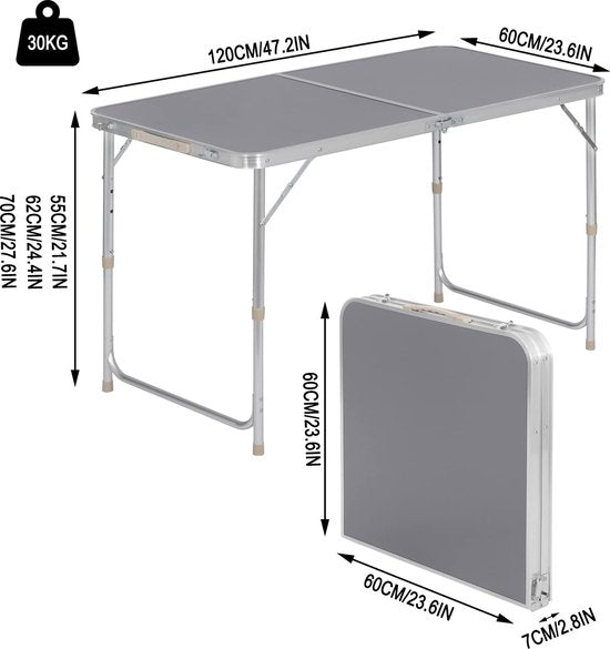WOLTU Campingtisch Klapptisch Gartentisch Arbeitstisch Balkon höhenverstellbar Aluminium MDF grau CPT8122gr