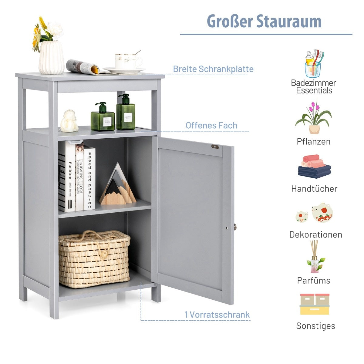 Coast Badezimmerschrank multifunktionales freistehendes Regal 45 x 30 x 84 cm weiß