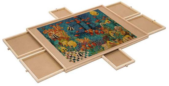 FlinQ Puzzlebrett mit Aufbewahrungssystem - Puzzlebrett mit Schutz - 6 Schubladen und Sortierfächer für 1500 Teile - Holzpuzzlematte - Puzzletisch - Porta-puzzle - 89x68.7x4 cm