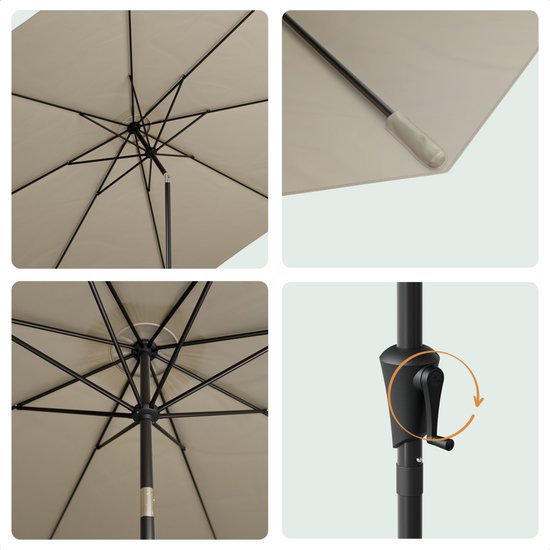 LifeGoods Sonnenschirm - Garten - Ø350 cm - 30° neigbar - Wasserdicht - UPF50+ - Taupe