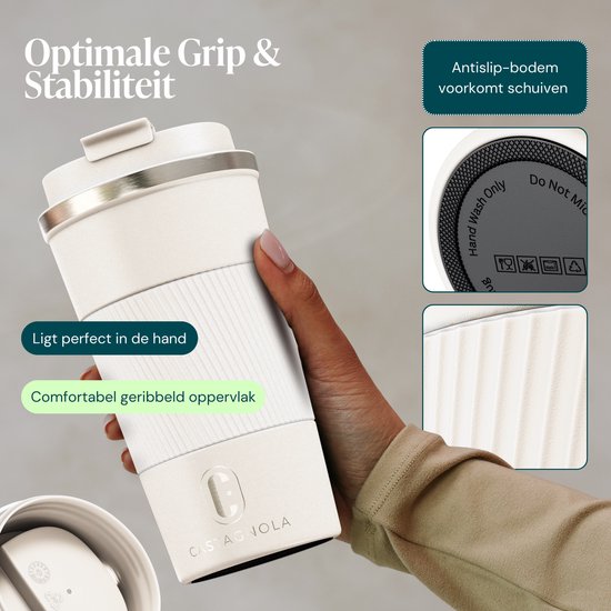 Castagnola Thermosbecher – Kaffeebecher zum Mitnehmen – Reisebecher für Kaffee und Tee – Teebecher – 510 ml – Edelstahl – Offwhite