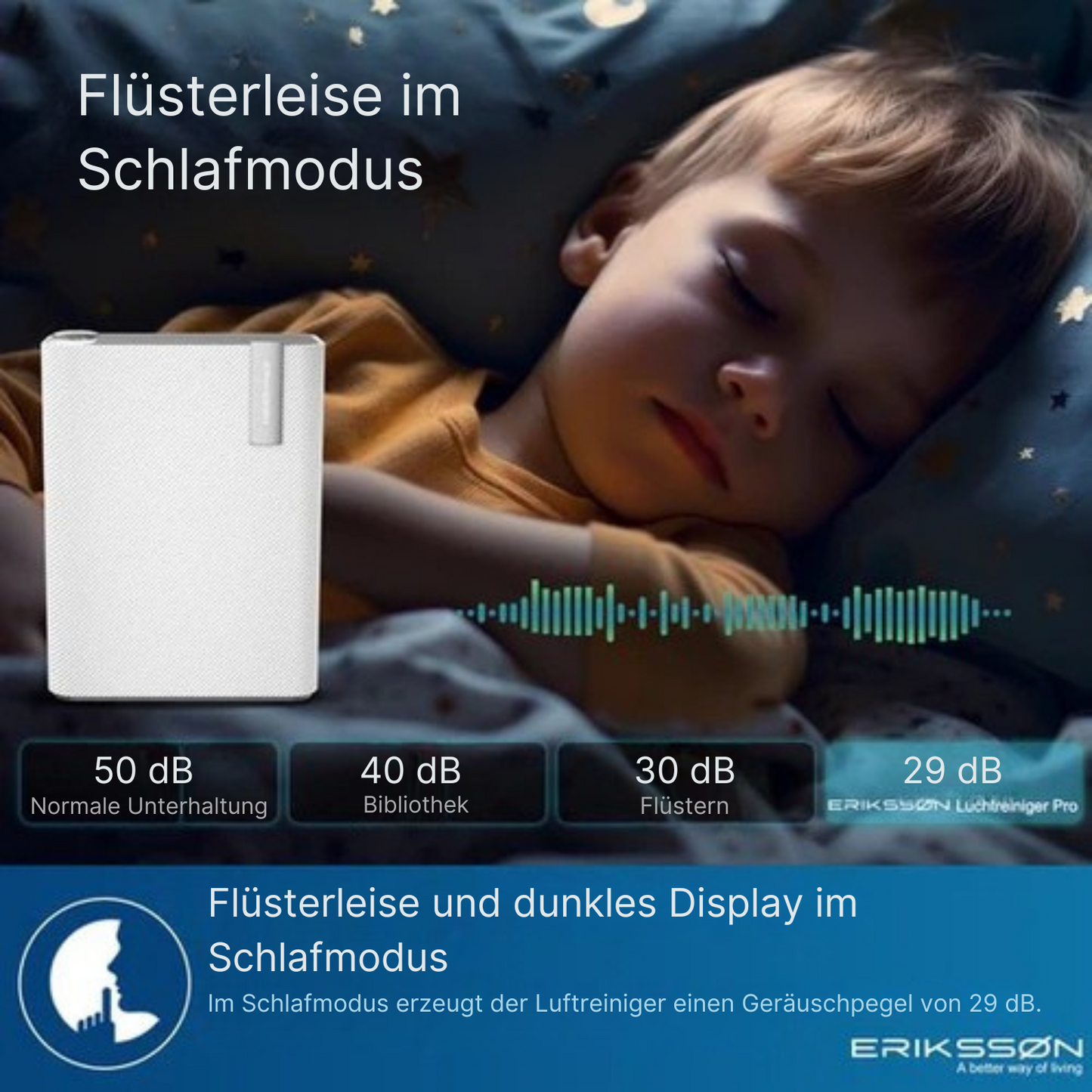 Erikssøn - 2-in-1 Luftreiniger - mit Luftbefeuchter - 330 m3/h - Hilft gegen Staub/Heuschnupfen & Allergien - Mit Hepa-Filter - Weiß