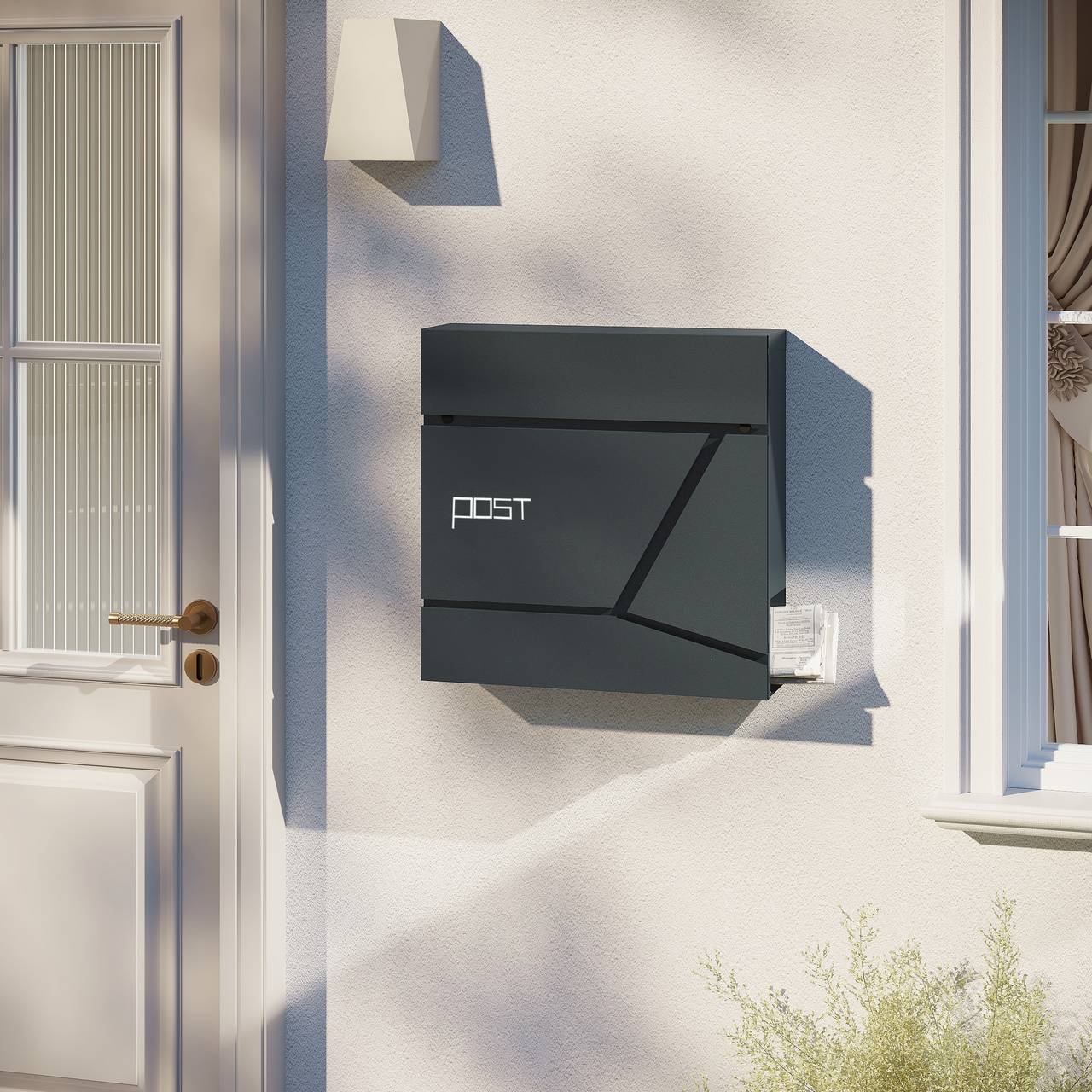 Woltu Briefkasten mit Zeitungsfach – Anthrazit – Stahl – 37 x 37 x 10,5 cm