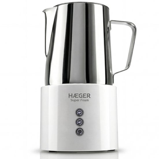 Haeger Super Foam Elektrischer Milchaufschäumer – BPA- und PFAS-frei – Warmhaltefunktion und Antihaftbeschichtung – 250 ml – 600 W – Praktischer Milchaufschäumer – Milchaufschläger – Weiß