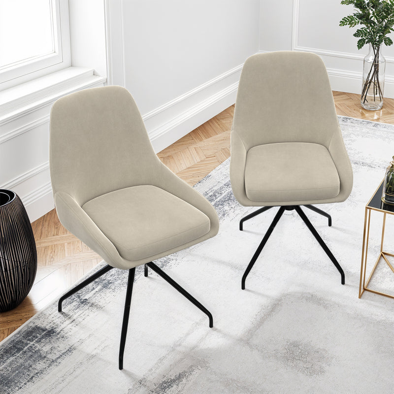 La Maison Olivia Stühle - 2er Set - Cremefarbene Samt-Drehstühle mit schwarzen Metallbeinen - Sitzfläche 47,5 x 39 x 49 cm