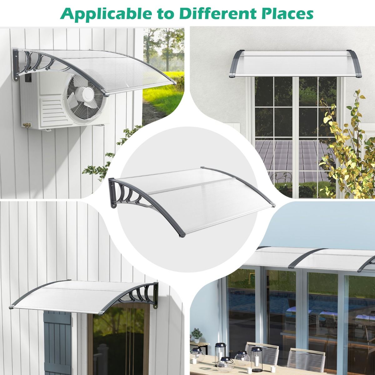 Coast Tür- und Fensterüberdachung – Witterungsbeständiges Polycarbonat – 122 x 99 cm – Grau und Silber