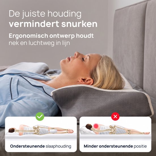 Alyze Anti-Schnarch-Kissen – Für jede Schlafposition – 62 x 37 cm – Kopfkissen – Ergonomisch – Schlaf – Schmetterling – Kissen – Nackenbeschwerden – Memory-Schaum – weiß – Alyze