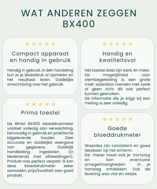 Bintoi® BX400 - Oberarm-Blutdruckmessgerät - Herzfrequenzmessgerät - Inkl. Batterien - 2 Benutzer