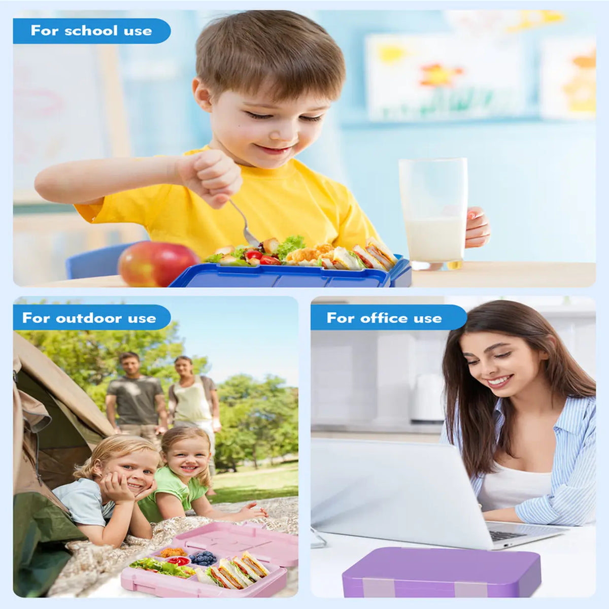 Meoky Lunchbox mit 5 Fächern und doppeltem Verschluss – Blau