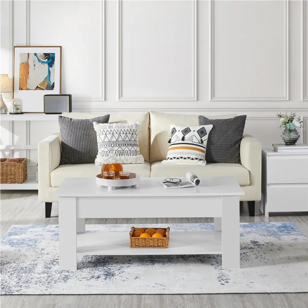 Yaheetech Höhenverstellbarer Couchtisch mit Stauraum, 120 x 59 x 49,5 cm, weiß