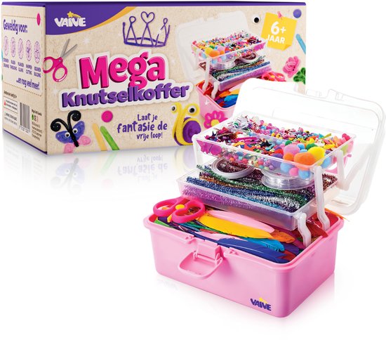 Vaive Bastelkoffer 1432-teilig - Crafting Girls - Perlen, Federn, Pompons & Wackelaugen - Bastelset - Bastelbedarf - Bastelpackungen