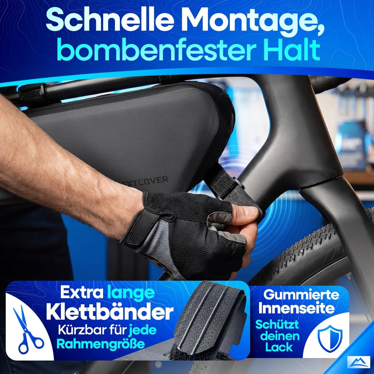 Nextcover® Bikepacking Rahmentasche - 46 cm - Fahrradtasche Rahmen - Unterrohrtasche Fahrrad - Für Gravelbike, Rennrad, MTB
