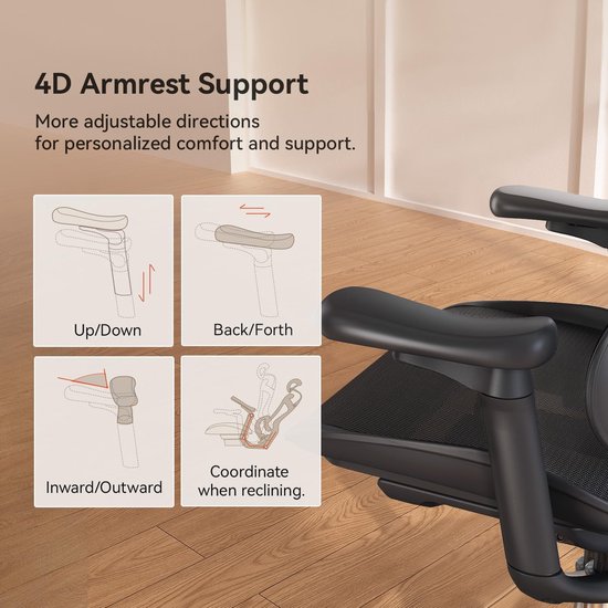 SIHOO Doro C300 Ergonomischer Bürostuhl – 3D-Armlehnen – Selbstanpassende Lendenwirbelstütze – Intelligenter Gewichtsmechanismus – Netz-Rückenlehne – 3 Neigungspositionen – TÜV/SGS-zertifiziert – Bis zu 150 kg – 70 x 69 x 128 cm – Schwarz