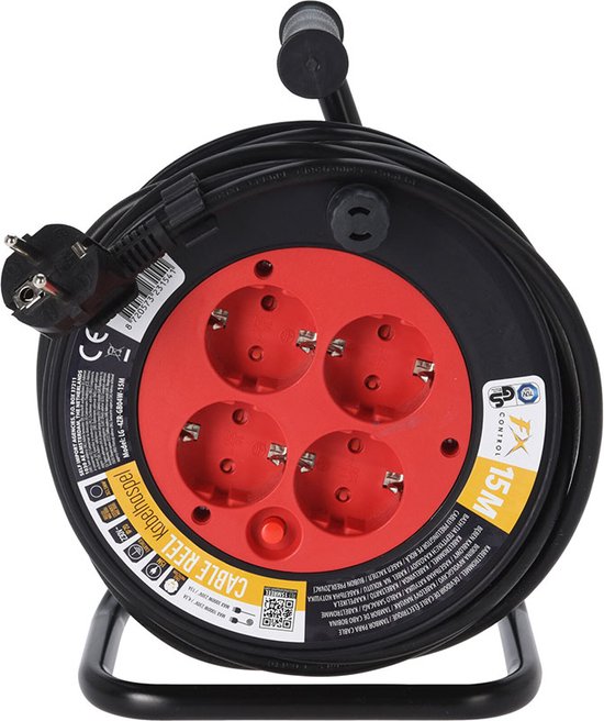 Fxcontrol Kabeltrommel 15 Meter – 4-adrig – IP20 – 3 × 1,5 mm²