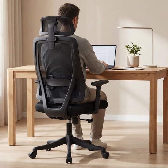 Bayt Ergonomischer Bürostuhl - Bürostuhl - Bürostuhl Erwachsene - Bürostuhl - Verstellbar - Kopfstütze - Schwarz