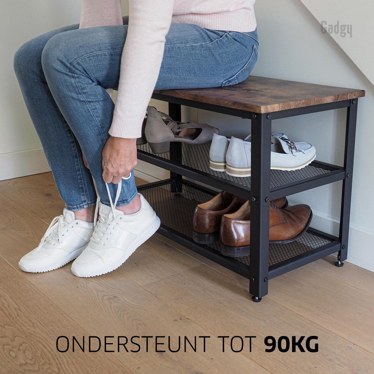 Gadgy Schuhregal mit Bank - Aufbewahrungsregal - 65x30x45 cm - 6/9 Paar Schuhe - Industrie - Vintage