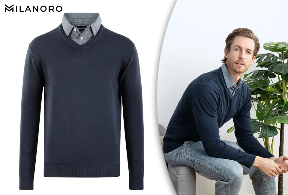 Milanoro Herrenpullover Größe L – Stehkragen – Reißverschluss – Schwarz