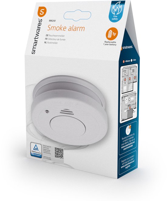 Smartwares 10.044.62 – Rauchmelder 85 dB – 1 Jahr Batterielebensdauer, 10 Jahre Sensorlebensdauer – TÜV-zertifiziert – Brandmelder