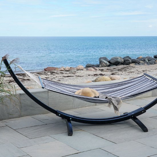 Hängematte Tripoli mit Gestell aus Lärche - Grau/Schwarz - 320 cm - Baumwolle & Polyester - Luxuriöse Outdoor-Liege
