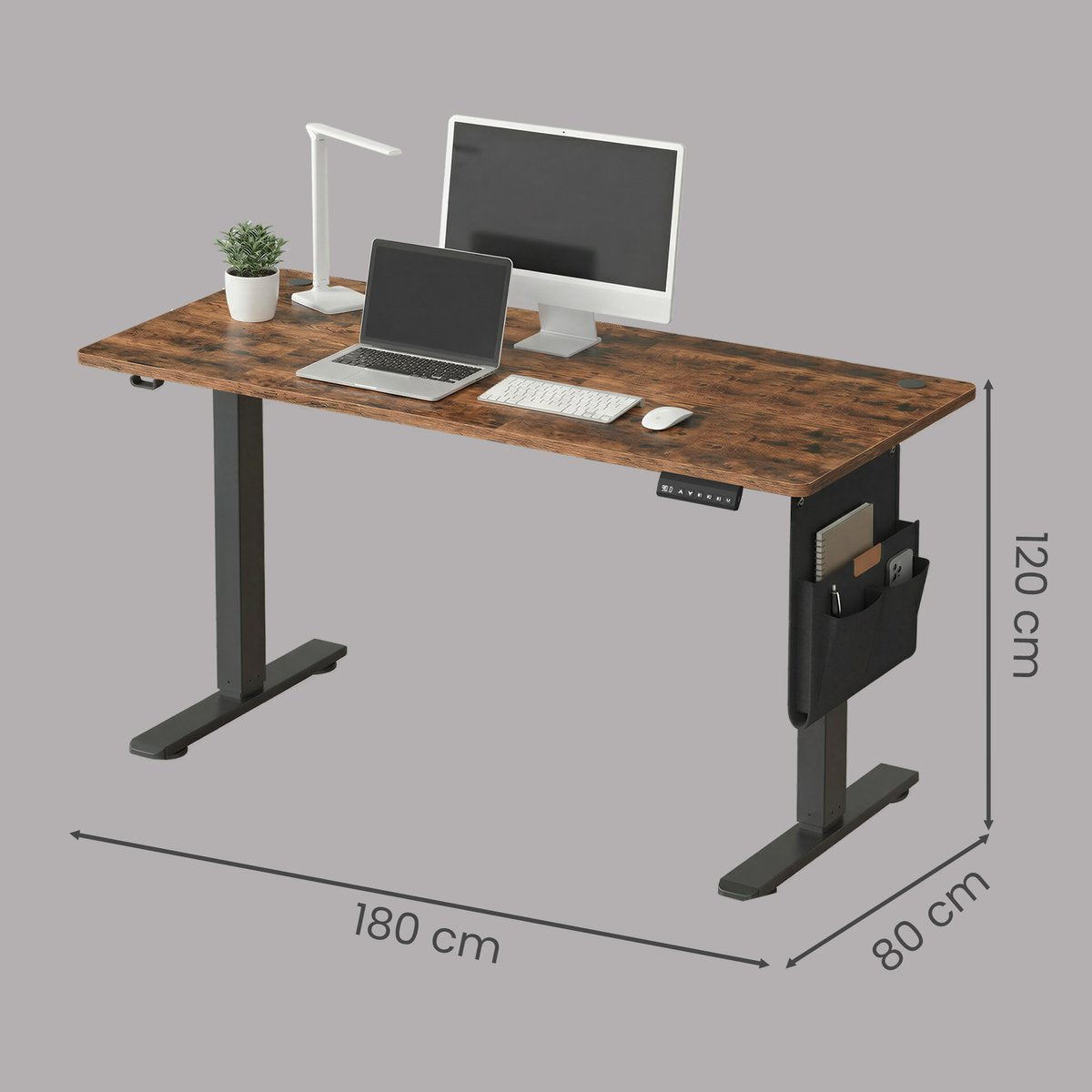 Ochama Elektrischer Sitz-Steh-Schreibtisch 180 x 80 cm – Schwarz-Braun – 72–120 cm – Speicherfunktion