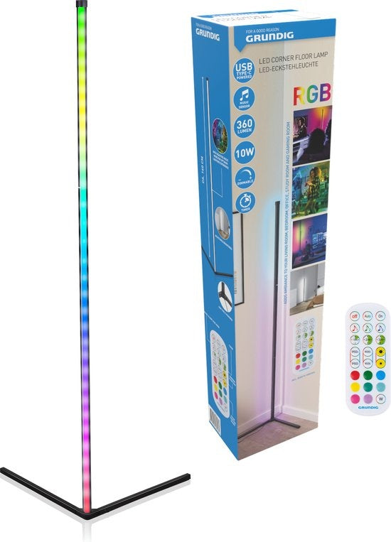 Grundig LED Stehleuchte - Stehleuchte 140cm - Dimmbares RGBW und weißes Licht - Inkl. Fernbedienung und Musiksensor