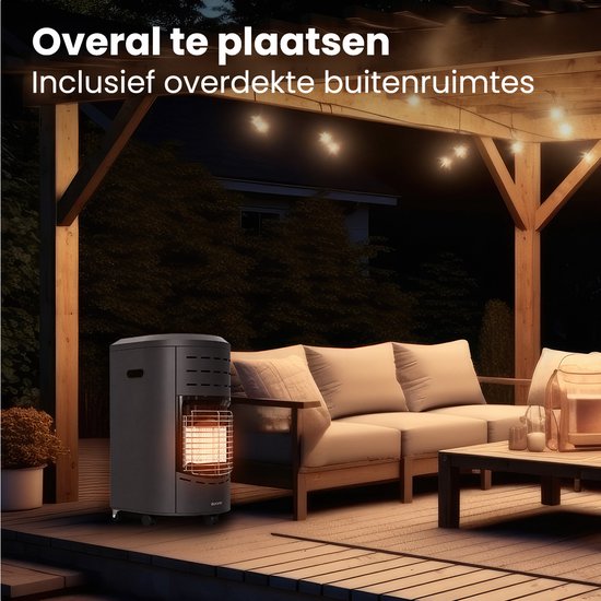 Auronic mobiler Gasheizstrahler – mit Rollen – bis zu 60 m² – 4100 W Gasheizstrahler – inklusive Gasdruckregler und Gasschlauch – inklusive Aufbewahrungshülle – Anthrazit