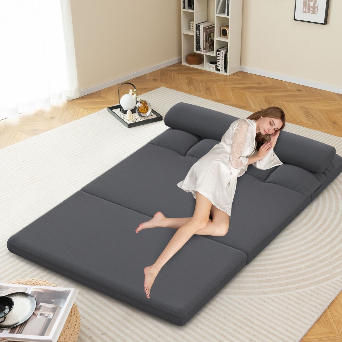 Coast Klappbare Bodenbank – 3-in-1-Schlafsofa – Verstellbare Rückenlehne – Dunkelgrau