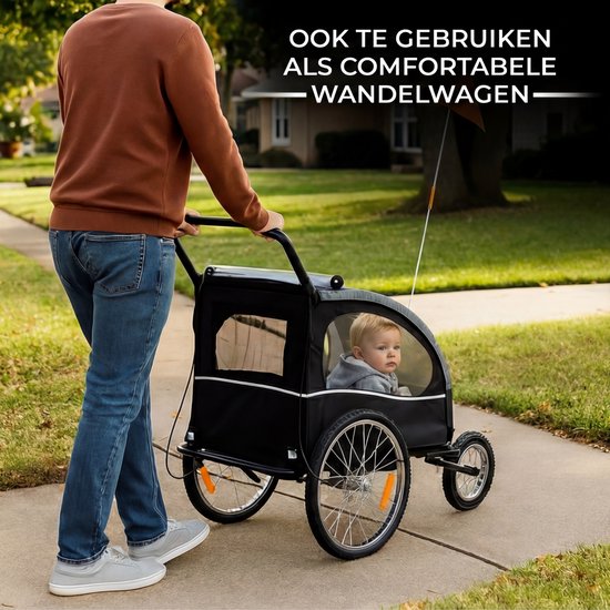 Outbee Fahrradanhänger für Kinder - 2 in 1 Fahrradanhänger und Kinderwagen - Kinderfahrradanhänger - Kinderbuggy - 3 Räder - mit Flagge