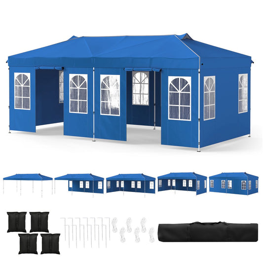 Faltbares Partyzelt „Coast“ – 3 x 6 Meter – höhenverstellbar – 6 Seitenwände – blau