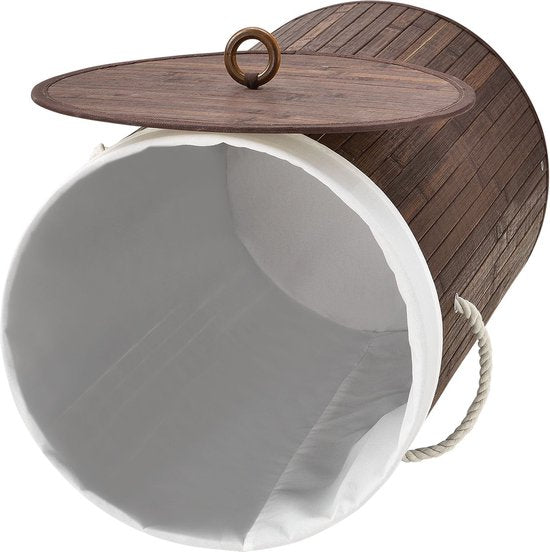 Bambus-Wäschekorb Curly - 55 Liter - Braun - inkl. Wäschesack & Deckel