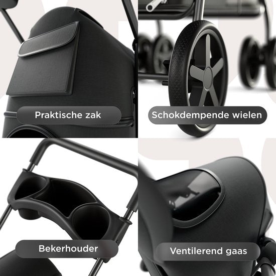 Trevopet® Hundebuggy zusammenklappbar - Kinderwagen - Buggy für kleine und mittelgroße Hunde bis 15 kg - wasserfest mit Becherhalterung - Schwarz