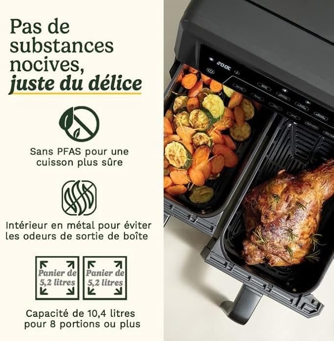 Cuisinart XXL Airfryer 10,4 l – Doppelte Schublade 2 x 5,2 l – 2400 W – PFAS-frei