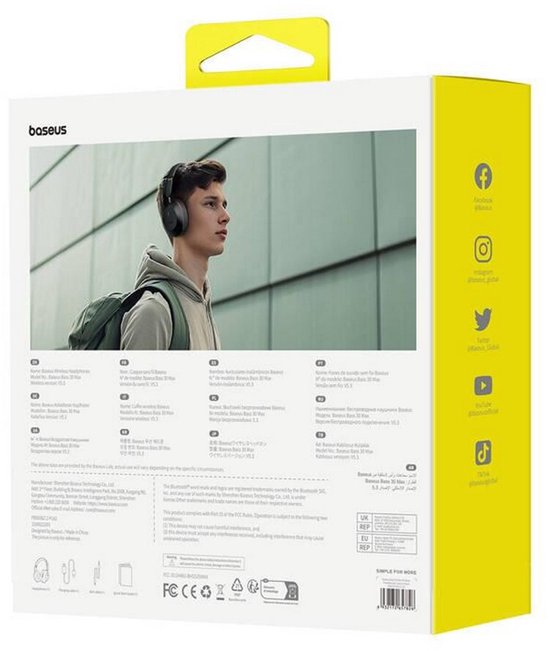 Baseus Bass 30 Max Bluetooth-Kopfhörer, kabellose Kopfhörer – Over-Ear-Kopfhörer – 50 Stunden Akkulaufzeit, Bluetooth 5.3, schwarz