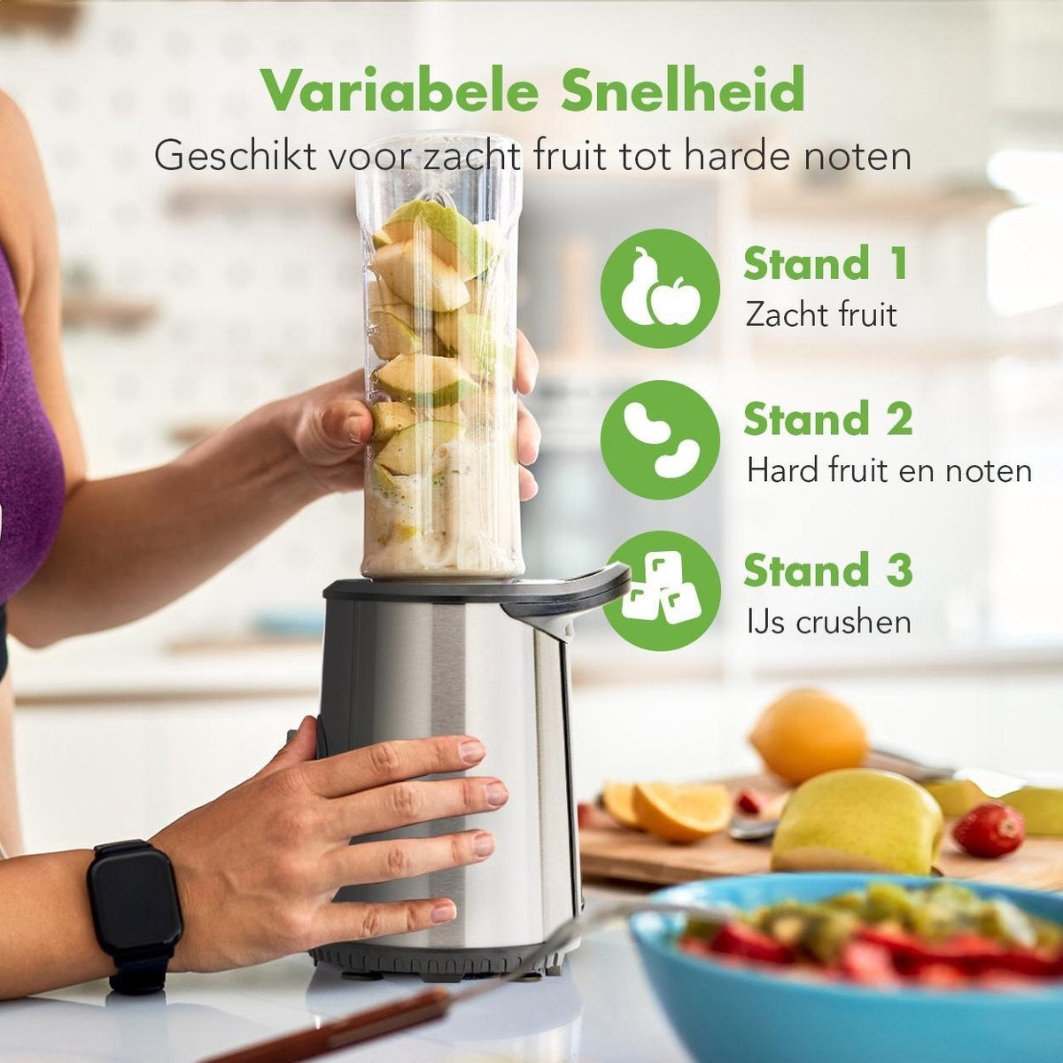 KitchenBrothers Mini Mixer - Smoothie Maker - 2 To-Go Becher - 350W - Edelstahl