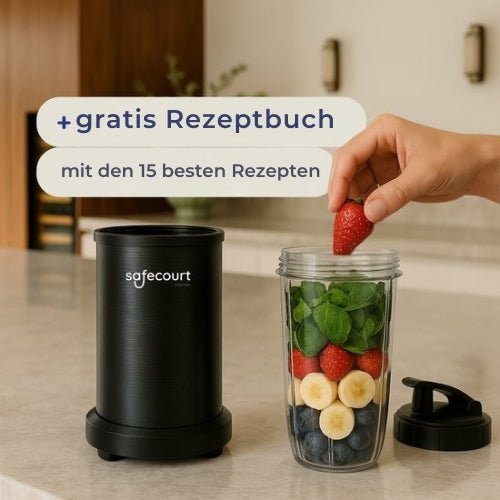 Safecourt Kitchen - Smoothie Mixer - Mixer 1200W - Smoothie Maker - Inklusive To-Go Becher - Schwarz