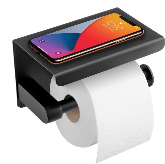 Happy Goods Toilettenpapierhalter mit Ablage - Selbstklebend / Bohren - Toilettenpapierhalter Schwarz ohne Bohren - Edelstahl - Inkl.